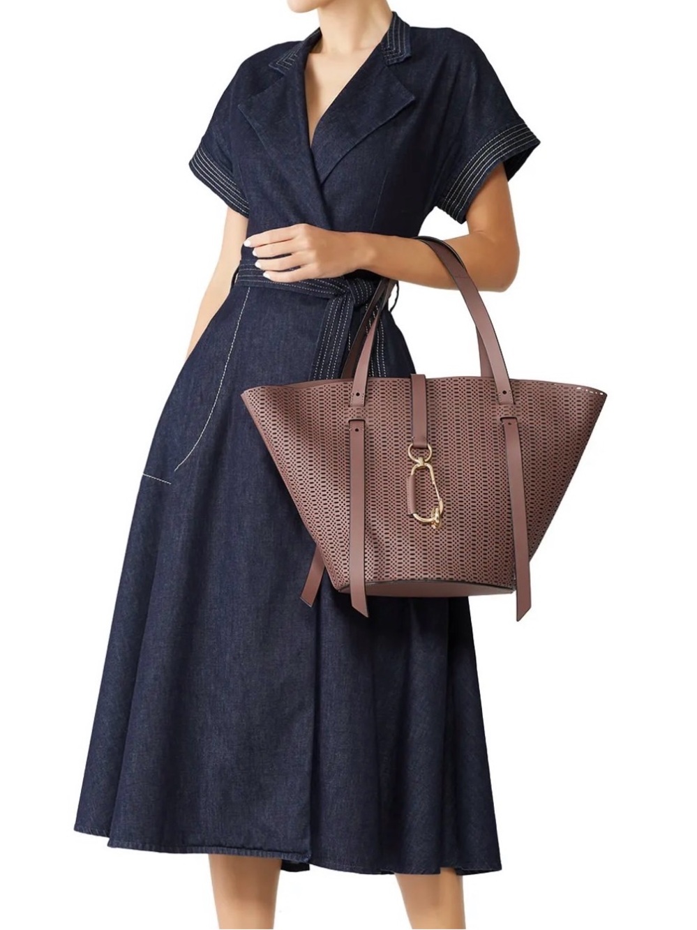 Zac Posen French Roast Belay
Perforated Tote Medium Bag Mauve Brown Gold Accent